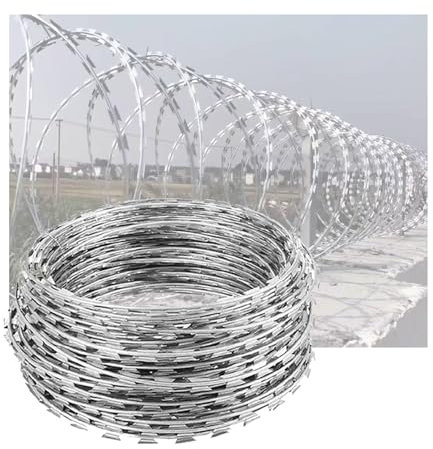 Alambre Espino Galvanizado Alambre De Púas De Afeitar, Rollo De Valla Galvanizada En Espiral para Jardín Al Aire Libre, Red De Límites De Protección Agrícola para Patios De Animales, Fácil De Doblar
