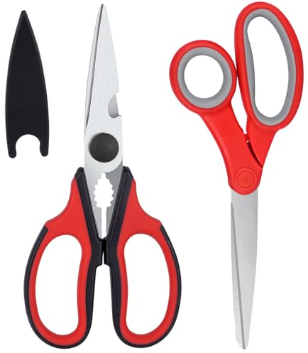 KYDIFS Left Handed Scissors and Left Handed Kitchen Shears (2 Pack) | Stainless Steel，for Kitchen, Office, Home, Arts and Crafts