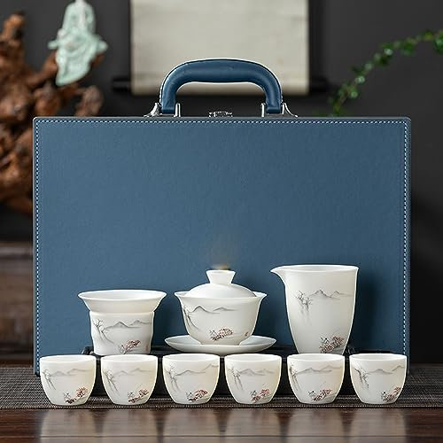 XaEjNzwDT teteras para te Tetera marroqui uego de Cafe Juego de té de Porcelana Blanca de Jade de sebo de Hielo Pintado a Mano, Juego de té de Kung Fu de Porcelana Blanca para el hogar(Color:J,Size: