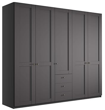 WIEMANN Drehtürenschrank mit 3 Schubkästen, Landhausstil Kleiderschrank 250cm breit, Graphit, Höhe 216cm, Marlow