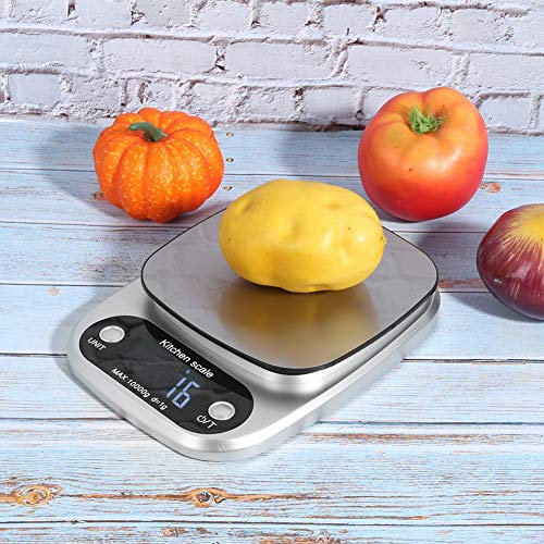 Báscula de Cocina Eléctrica de Acero Inoxidable, 10kg/1g, Balanza Plateada, Accesorio para Hornear, Mini Portátil para Cocinar en Casa