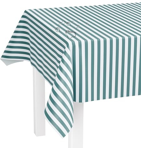 LILENO HOME Tischdecke abwaschbar als Meterware 220x140cm (Schnittkante) in Blockstreifen Aqua Motiv - Wachstuchtischdecke wasserabweisend ideal als Tischtuch o. Tischläufer für Bierzeltgarnitur