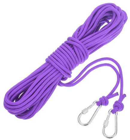 QUARKZMAN Corda Polipropilene con Gancio 6mm, 15m Raggi Galleggiante Nylon Corda Intrecciata da Arrampicata Paracord per Ancora Barca da Vita Piscina Marina, Viola