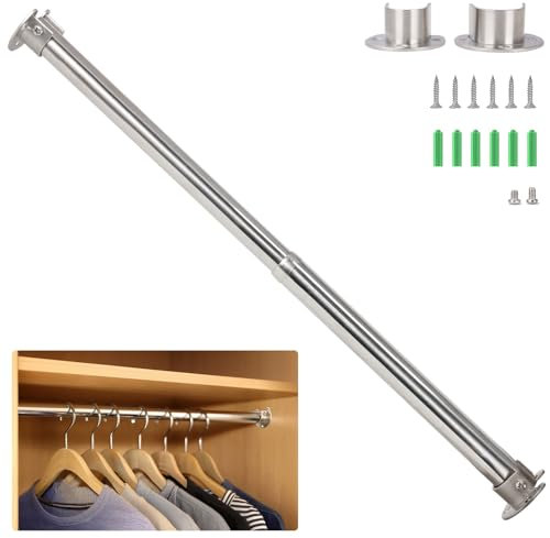Wardlock 50-80 cm Extendable Stainless Steel Wardrobe Rail, Adjustable Clothes Rail Pole With U Shaped End Sockets.