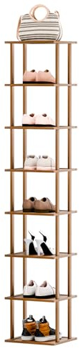 Napacoh Vertikales Schuhregal, Shoe Rack, Bambus Schuhregal Schmal, Holz Schuhständer Platzsparend, Schuhschrank Standregal Schuhaufbewahrung für Flur, Eingang, Wohnzimmer, Schlafzimme (8 Ebenen)