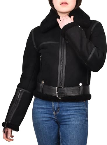 Divergent Retail Original Damen Aviator Jacke aus Schaffell, RAF, Bombermantel, Laurence, Schwarz, Schwarz , 44