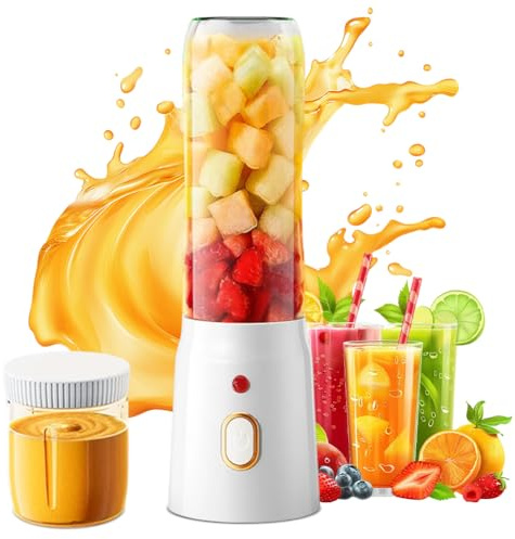 Mixeur portable Smoothie Maker à emporter, mixeur portable de 500 ml avec 10 lames, mixeur de jus portable avec mini gobelet à aliments, avec couvercle, rechargeable par USB pour jus shake, smoothie