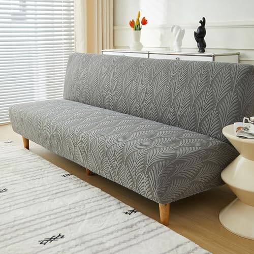 SUIOKPO Sofabezug Ohne Armlehnen 3 Sitzers, Spandex Couchbezug Ohne Armlehne, Hoher Stretch Futon Schutz, 3 Sitzer Couchüberzug Sofabezug, Zusammenklappbarer Couch-Sofaschutz,Dark Grey,M