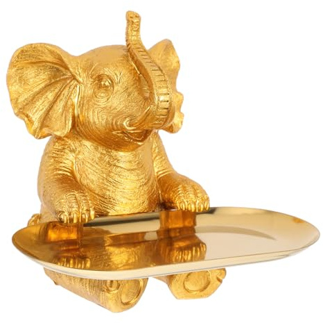 EXAOMBLE Elefant Schmuckhalter Und Aufbewahrungsschale Handgefertigte Robuste Deko Für Schlüssel Und Kleingegenstände Für Zuhause Und Garten Goldfarbenes Design