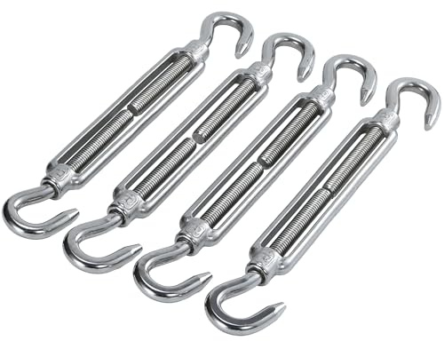 HEVERP 4PCS M8 Stainless Steel Hook and Hook Turnbuckles, Shade Sail Hardware, Heavy Duty Wire Rope Tension,Antirust