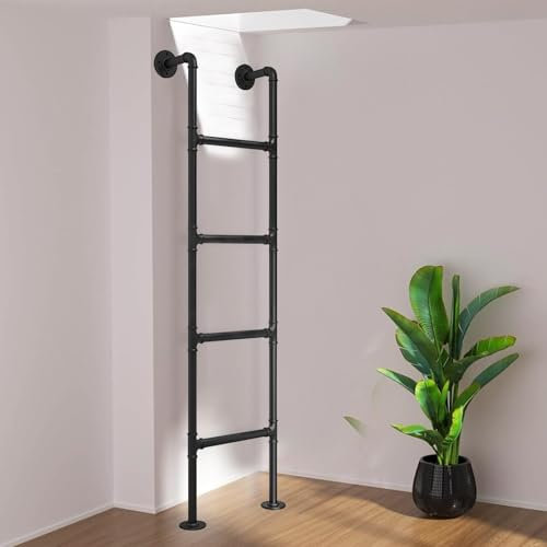 Hochbett Leiter Leiter Hochbettleiter für Kellerfenster, 99,1 cm/124,5 cm/130,5 cm/140,9 cm/165,6 cm, an der Wand montierte Hochbettleiter aus schwarzem Metall, Tragkraft 136 kg, Schmiedeeis