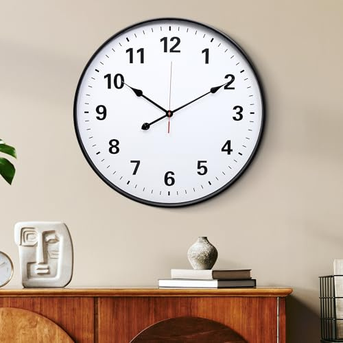 Jassurance 24IN/60cm Metal Wall Clocks Battery Operated Black, Simple Style indoor outdoor, Non-Ticking Wall Clock for Living Room, Kitchen, bedroom, office