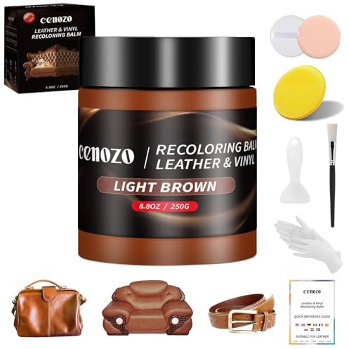 Kit Reparation Cuir,Teinture Cuir Marron Clair,Peinture Cuir Liquide,Pâte Réparatrice Cuir pour Cuir Canapé,Chaussures,Sièges de Voiture,Blouson en Cuir Rayures et Décoloration