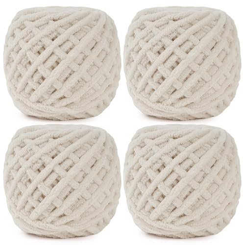 Aeelike Chunky Yarn 400g, 4 Pack Thick Wool for Knitting 100g Balls, Soft Fluffy Velvet Chunky Knitting Wool Beige Yarn for Crochet Blankets, Scarves and Amigurumi (Beige)