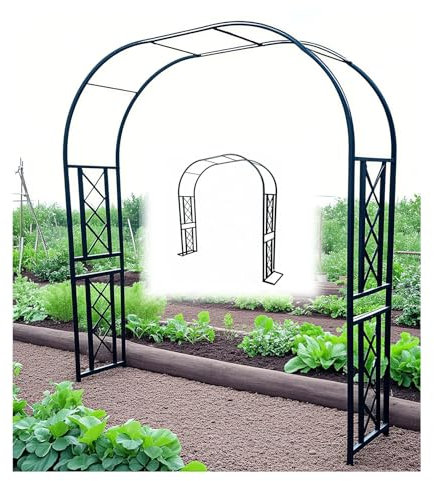 Rankbogen Aus Metall, Wetterfeste Rankhilfe Für Weinreben Und Kletterpflanzen, 140 180 200 220 240 260 300 cm Stabiler Gartenbogen Rosenbogen Oder Laubengang mit Basis(Schwarz,(BxH) 340x270cm)