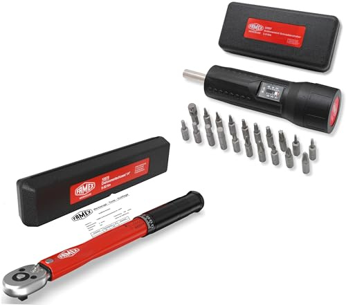 FAMEX 10918 Drehmomentschlüssel 5-30 Nm für Messung in beiden Drehrichtungen - Set mit Drehmomentschraubendreher 1-6 Nm, Bits aus robustem S2-Sonderstahl