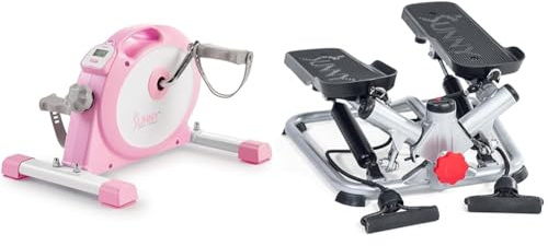 Sunny Health & Fitness Under Desk Smart Mini Pedal Exerciser, Dual Function Exercise Cycle Bike + Advanced Twist Stepper Machine with Resistance Bands, Portable Mini Stair Stepper