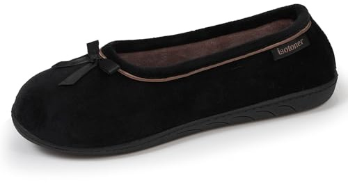Isotoner Chaussons pantoufles Ballerines femme semelle ergonomique confortables, semelle à mémoire de forme, 40, noir