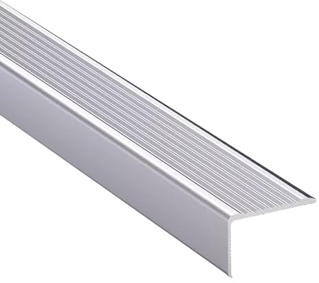 Bordo per scale in alluminio, 2 mm, protezione profilo 90 cm, opzioni multicolori, resistente, antiscivolo, striscia di sicurezza per bordo scale, vari (grigio larghezza 4 x altezza 2 cm)