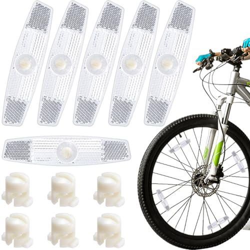 VARMDUKKE 6pcs Bicycle Spoke Reflector, White Safety Warning Wheel Reflectors for Road Bikes, Mountain Bicycles Tire Decoration Accessories for Night Riding