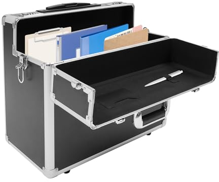 Kazafa Valise de pilote 48,5 x 23 x 39 cm - Mallette à roulettes avec barre télescopique et serrure à combinaison - Valise sécurisée en aluminium pour bureau et voyages d'affaires, Noir , moderne