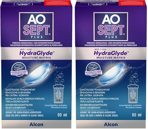 Aosept Plus mit Hydraglyde Kontaktlinsen-Pflegemittel | Reisepackung | 1 x 90 ml (Packung mit 2)
