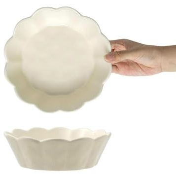 Ensaladera de cerámica de encaje de color sólido para el hogar, exquisita vajilla, color crema y blanco, 7 pulgadas.