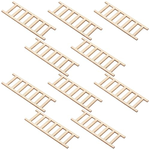 Vaguelly 10pcs Mini Wooden Step Ladder for Dollhouse, Small Miniature Wooden Ladder Model, Micro Landscape Decor and DIY Craft Accessory for Dollhouse Scenes
