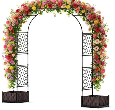 Virimolo - Arco de jardín con Bandeja para Plantas, Malla Exterior de Hierro y PE, Soporte para Plantas trepadoras, decoración de jardín, 2 tamaños, 230x40x220 cm