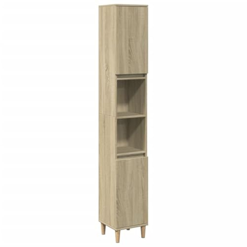 Ezbryzmatic Sonoma Oak Bathroom Cabinet, 30 x 30 x 190 cm, Chipboard, Bathroom Cabinet with Doors, Waterproof, Stylish Design, Lots of Storage Space, Maintenance-Free, Includes Assembly Instructions