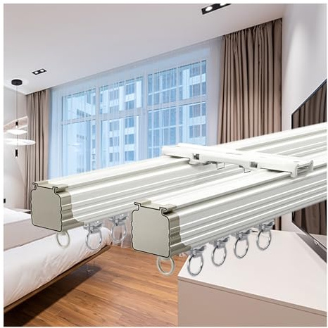 Dubbel Ain Trac vägg/takmontering tyst glidskenesystem – 370 cm aluminiumavdelare för kontor/hem justerbara längder (120/240/350/400/500 cm) – vit finish