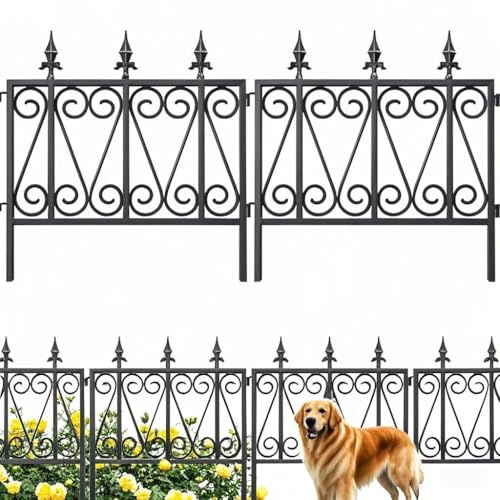 Amagabeli Clôture de Jardin en Métal 60cm(H) x 60cm(L) (5 Panneaux, Longueur Totale 3m) Creusage Barrière pour Animaux Clôture Métallique Décorative pour Chien Cour Terrasse Extérieur Noir