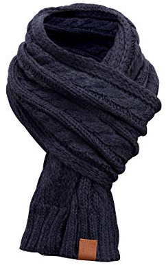 Rough Knit Scarf - Strickschal, Langschal, gestrickt mit Echt-Leder Veredelung, Schal mit Cableknit Muster (Manufaktur13/M13)