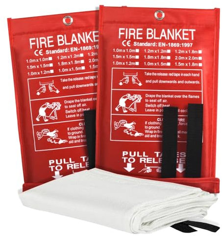 Fire Blanket Fire Guardian Blanket and Fire Blanket Fire Suppression Blankets for Kitchen, Bedroom, People- Energency Safety (40x40) (White (2 Pack))