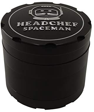 Headchef Spaceman Metal Herb Grinder with Laser Beam Cut, Ultra Sharp Teeth and Sifter Scraper, 4 Piece Grinder, 55mm (Space Black)