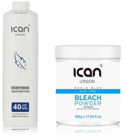ICAN LONDON PROFESSIONAL CREAM PEROXIDE 40 VOL 12% 1000 ML + RAPID BLUE POWDER BLEACH (JAR)500 G SET