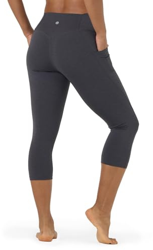 LAPASA Pantalones Leggings 3/4 Capris Mujer Mallas Deportivas con Bolsillo Leggins de Deporte para Yoga Cintura Alta Push up Fitness L02B1 M Gris Oscuro