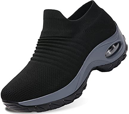IYVW 1839 Damen Laufschuhe Atmungsaktiv Turnschuhe Schnürer Sportschuhe Sneaker Schwarz 43 EU