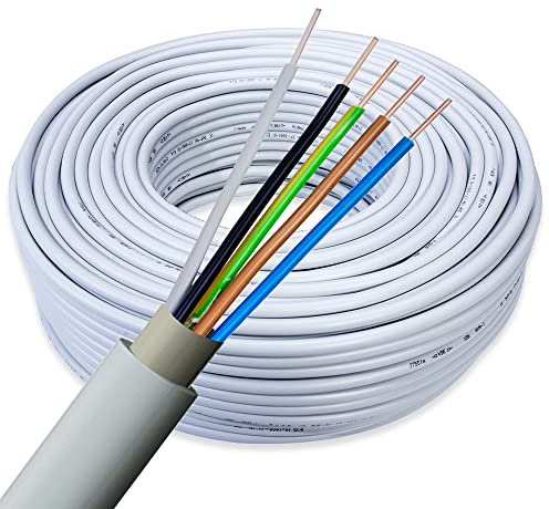 NYM-J 5x2,5mm² Kabel 25m | Feuchtraumkabel für 300V/500V | Elektrokabel 5-Adrig mit PVC Mantel | Ø2,5mm² Stromkabel für Elektroinstallation in Hellgrau | Kabellänge am Stück