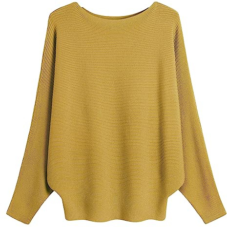 FULIER - Maglione Dolman da Donna, con Maniche a Pipistrello e Scollo a Barchetta, Lavorato a Maglia, vestibilità Ampia, Taglia Unica, Giallo, Taglia Unica