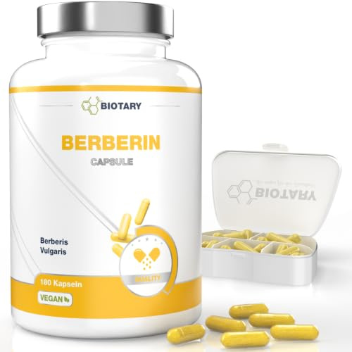 Berberin 180 Kapseln 1000 mg 97% Berberis vulgaris Extrakt 100% vegan | Tagesdosis inklusive Pillenbox 3 Monate Vorrat reine Rezeptur geprüfte Qualität