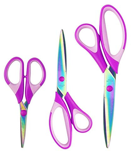 Juego de 3 tijeras para manualidades – Cuchillas afiladas y mango de goma suave – Tijeras multiusos de acero inoxidable 2CR13 para costura, oficina, manualidades, uso doméstico