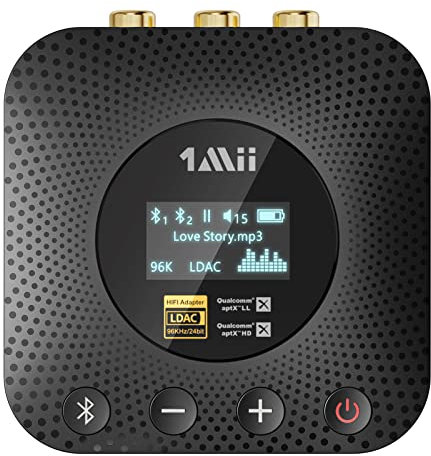 1Mii B06HD+ HiFi Bluetooth 5.1 Receiver mit aptX HD & LDAC, integriertem DAC und OLED-Display – Kabelloser Audio-Empfänger für Stereoanlage & Lautsprecher mit optischem, koaxialem und Cinch Anschluss