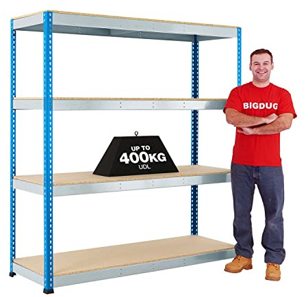 BiGDUG 4 Tier Shelving Unit - Heavy Duty Garage Racking - 198cm x 122cm x 61cm - 400kg Load Per Shelf - 1600kg Load Per Shelving Bay