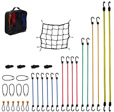 Relaxdays Lot de 34 tendeurs en caoutchou, avec Crochets, Garage, vélo, Sangles universelles, 6 Tailles, Multicolore
