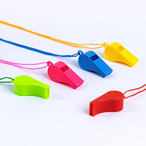 Toyseum 48 x Whistles for Kids, Party Bag Fillers for Childrens Party Bags, Boys and Girls Unisex Party Favours, Complete With Matching Lanyards, Pack of 48 (5 Colour Variations) (TOY-WHI-MIX-48)