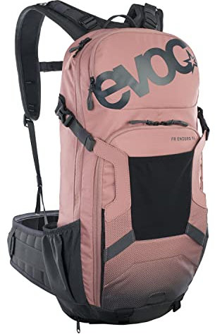 EVOC FR ENDURO 16 Fahrradrucksack, Backpack für Fahrradtouren (LITESHIELD BACK PROTECTOR 95%, Helm-Halterung, Protektoren, Werkzeugfach, Trinkblasenfach 3l, Größe: S), Dusty Pink / Carbon Grau
