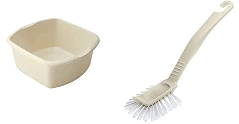 Addis 510583, 8 Litre Small Rectangular Bowl, Linen Cream 8L & Jumbo Washing Up Dish Brush, Linen