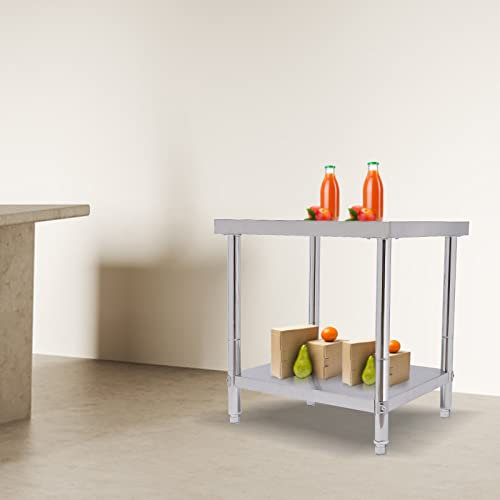 Lightakai Edelstahl Arbeitstisch, 2 Schicht Multifunktional Vorbereitungstisch Catering Arbeitstisch mit Unterregal Belastbarkeit 400 kg für Restaurant, Haus und Hotel (76 x 60 x 80 cm)