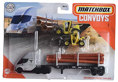 Matchbox Convoys Tesla Semi- och rörsläpvagn med lastlyftare